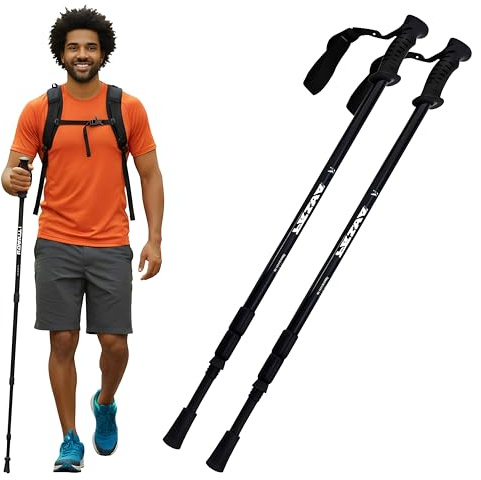 Hiking Walking Telescopic Trekking Pole 2 Pack, Adjustable Collapsible Aluminium Sticks, Anti-Shock Design for Men & Women, Ideal for Camping, Hiking & Backpacking