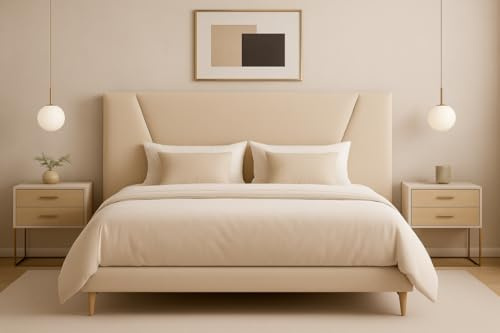 Cabecero cama MALAGA moderno,funcional y gran confort, Cabezal tapizado acolchado con tejido anti manchas fácil limpieza, también disponible en polipiel, resistente y gran durabilidad Beige 135*70Cm