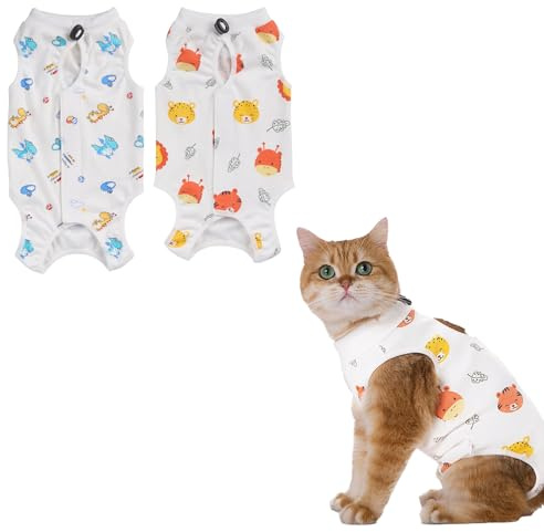 GIEEU 2 Pack Cat Recovery Suit,Breathable Cats Vest after Surgery Female,Adjustable Spay Surgery Recovery Suits for Abdominal Wound Care,Alternative to Cones,Size M (2~4KG Cat)