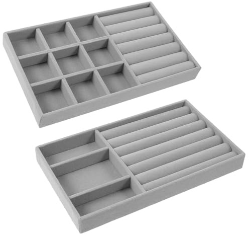 Cabilock 2 pezzi Vassoio Gioielli Organizer Sottile per Anelli Orecchini e Collane Contenitore da Cassetto per Esposizione e Conservazione di Bijoux per Uso Domestico e Negozi