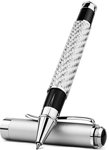 MURVE Kohlefaser-Stift, Premium-Metall-Gelschreiber, Mikrospitze, 0,5 mm, schwarze Tinte, glattes Schreiben, Kugelschreiber (Silber)