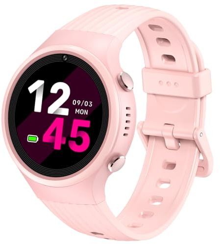 PTHTECHUS Montre Connectée Enfant, 4G GPS Smartwatch Téléphone pour Filles Garçons avec Appel, SOS, Chat, Vidéo, Mode Classe, Podomètre, Réveil, Montre Intelligente Enfant 4 à 12 Ans,Pink