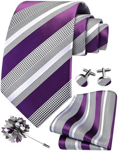 Gusleson 8cm Striped Tie Set for Men Necktie Lapel Pin Pocket Square Cufflinks Set for Men