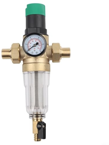 YobiLife Water Pressure Regulator with Backwash Filter Pressure Gauge Brass DN15 DN20 DN25 Adjustable 250mm Easy Clean Precise Control for Household Plumbing Horizontal Vertical Install(DN15)
