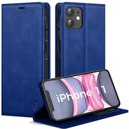 AIMOYU Handyhülle für iPhone 11 Hülle, Premium PU Leder Klapphülle Schutzhülle, Tasche Magnet Kartenfach Standfunktion Flip Case Hülle für iPhone 11, Royalblau