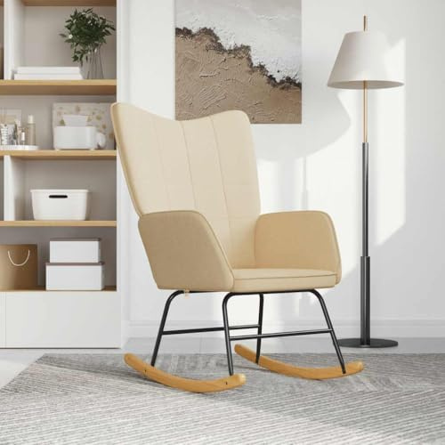 Frdhee Poltrona da allattamento per soggiorno, poltrona relax, sedia a dondolo, tessuto crema, per soggiorno, camera da letto, balcone, facile da montare