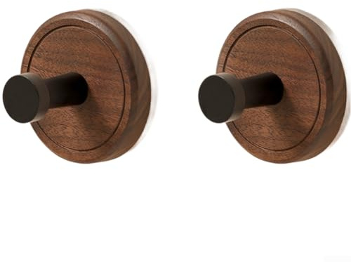 Dolvitrny Gancho de madera de nogal con ventosa para superficies lisas, soporte de pared resistente sin taladro, capacidad de carga de 3 kg, toalla de baño y gancho para bata (2)