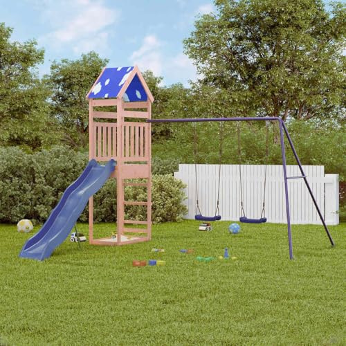 Emmtore Spielturm, Klettergerüst mit Rutsche Schaukel, Kinder Kletterturm mit Holzdach, Spiel-Zubehör für Garten, Holz Spielplatz Douglasie Massivholz,Modell 20