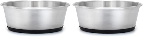 lionto Gamelle en Acier INOX, 2800 ML, Bol pour Chiens de qualité Alimentaire avec Fond en Silicone antidérapant, Bol à Eau Inoxydable pour Chiens et Chats, résistant au Lave-Vaisselle (Lot de 2)
