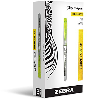 Zebra Zazzle Liquid Ink Highlighter, Chisel Tip, Yellow, 12-Count