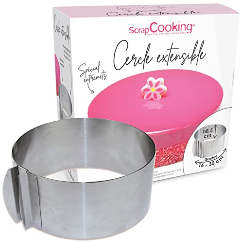 ScrapCooking - Cercle à Pâtisserie Extensible - Diamètre Réglable de 16 à 30 cm - Moule Inox Rond - Cadre Ajustable - Pour Gâteaux, Entremets & Desserts - Accessoire Pâtisserie - 1912