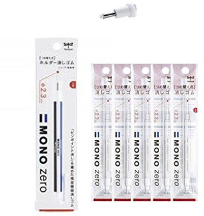 Tombow Mono Zero Radiergummi (1 Stift-Radierer und 10 Nachfüllungen, 2,3 mm runde Spitze)