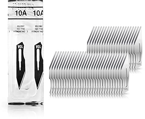 May Set 50x Skalpellklingen Figur 10A Karbonstahl steril verpackt | 50 einzeln steril verpackte Skalpellklingen (Figur 10A) aus Karbonstahl für Podologie und Modellbau