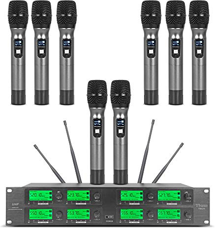 WERPOWER Wireless 8 Channel Pro Audio UHF Karaoke DJ Mic System with 8 Handheld Mics, USB & Auxiliary Connectivity