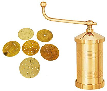 Satre Online and Marketing Brass Pasta Maker, Yellow, 6 Different Jali, Manual, 6 Discs, 6 Blades