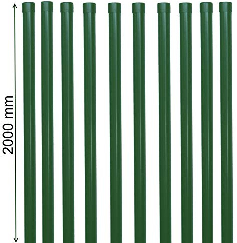 10x Metall Zaunpfosten Ø 34 mm 2000 mm – Gartenzaun Pfosten Grün RAL 6005 – Zaunpfahl Set für 1,7–1,8 m Schweißgitterzaun – Pulverbeschichtet inkl. Kunststoffkappe