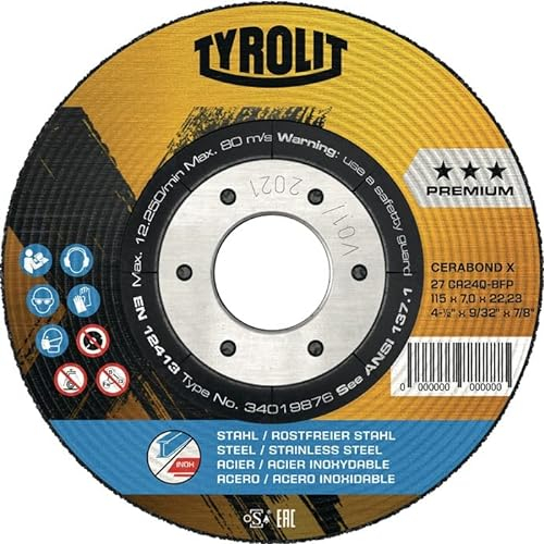 Tyrolit 34387127 Schruppscheiben, 27 Form, 230 x 7,0 x 22,23 mm, 5 Stück