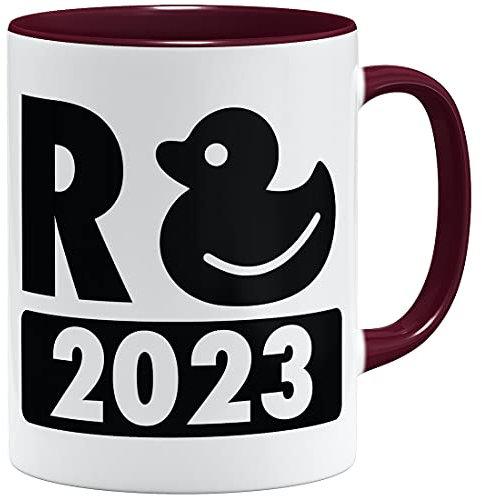 OM3® Rente 2023 Tasse R+Ente | Keramik Becher | 11oz 325ml | Beidseitig Bedruckt | Bordeaux