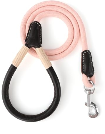 Mile High Life Hundeleine mit Echtledergriff, 1,5 m, 1,8 m, Rosa | Seilleine, strapazierfähig, um 360° drehbar, Metallverschluss, für kleine, mittelgroße und große Hunde, Hellrosa, 183 cm