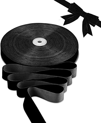 BokingOne Black Velvet Ribbon 1 Inch X 30 Yards Vintage Nylon Velvet Wired Ribbon with Spool for Gifts Wrapping Home Decor Wedding Decorations DIY Crafts Projects