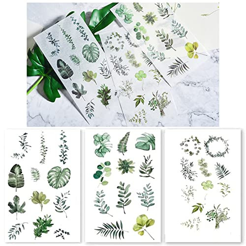 24 Blatt Fotoalbum Blätter Deko Aufkleber Hochzeit Gästebuch Klein, Pflanzen Aufkleber Blätter Sticker Deko Blatt Grün Pflanzen Grünpflanze Aufkleber Sticker für Scrapbooking Fotoalbum Stickerbuch