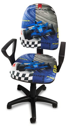 ARTOFIS Schreibtischstuhl mit Höhenverstellbar für Kinder - Ergonomischer Kinderschreibtischstuhl mit 5 Rollen, Drehbarer Jungendstuhl mit Rückenlehne, Bred F1 Motiv Blau