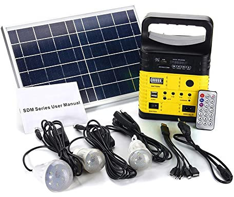 Générateur Solaire,Centrale Électrique Portable 7500MAH avec Solaire Panneau 2 sorties USB 5V DC, 4sortiesLED3,7V 3 Ampoules pour Camping,RV,Extérieur DC Générateur