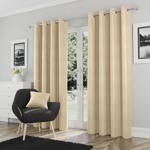 Enhanced Living Goodwood Eyelet Cream Curtains for Bedroom with Subtle Wave Pattern - 46x72 inch (117x183 cm) - Noise Reducing Thermal Curtains for Bedroom - 2 x Curtain Panels