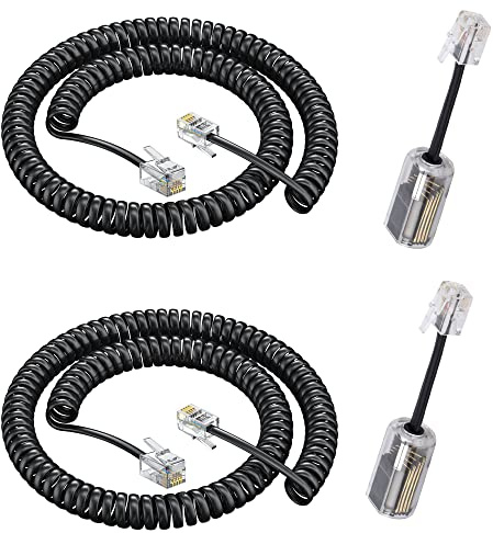 Ubramac Telephone Handset Cord,Coiled Wire 8Ft Uncoiled / 1.4Ft Coiled Landline Phone Handset Cable RJ9 4P4C Telephone Accessory (Cord+Detangler)