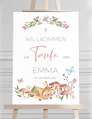 Manschin-Laserdesign Willkommensschild Aluverbund personalisiert - Made in Germany - Welcome Willkommen Schild für Taufe, Geburtstag, Firmung, Kommunion, Konfirmation (45x30cm)