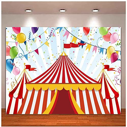 Zirkus Karneval Fotografie Kulisse Rotes Zelt Bunte Luftballons Kinder erste Geburtstagsfeier Hintergrund Neugeborene Babyparty Dekor 210X150cm