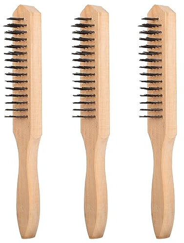 MEISH 4 Row Wire Brushes Wooden Handle Wire Brushes Heavy Dust Brush Cleaning Tools for Clean Rust Dust (3)