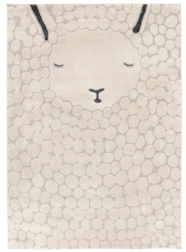 RugVista Lollo Lamm Kinderteppich, 140 x 200 cm, Greige/Beige | Moderne, Kinder, Rechteckig, Niedriger Stapel, Nur chemische Reinigung, Oeko-Tex 100, Ohne gefährliche Chemikalien