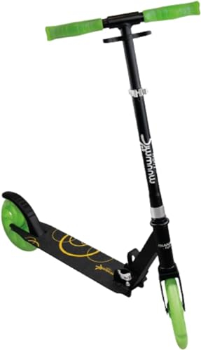 Muuwmi Lights Aluminium Scooter Glow - 215 mm Räder - ABEC 7 Lager - Höhenverstellbarer Lenker - Geeignet für Kinder - GS-Zertifiziert - Bis zu 100 kg - mit Leuchtrollen - Tretroller in grün-schwarz