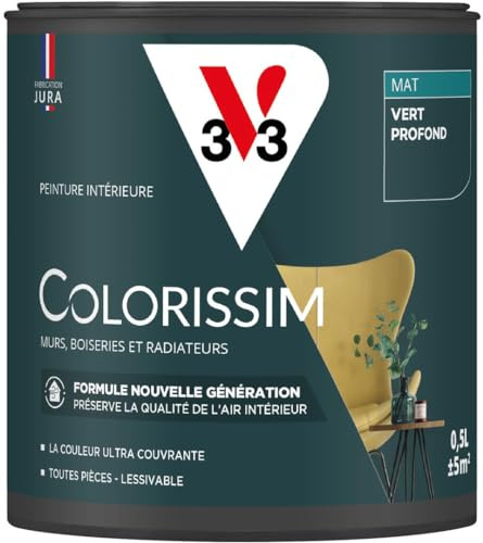 V33 Peinture multi-supports Colorissim® Vert profond Mat 0,5L | Peinture Murs Boiseries Radiateurs, Ultra-couvrant, Toutes pièces, Lessivale, Qualité de l'air intérieur