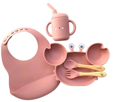 Coffret Dîner Personnalisé pour Enfant: Pack Repas Rose avec Bavoir, Verre à Paille | Idéal pour Bébé et Baptême | Cadeau Original de Naissance