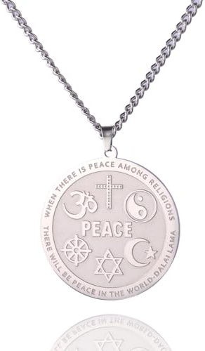 VASSAGO Coexist in Peace halsband yin yang kors halsband omstjärna halvmåne halsband davidstjärna halsband för män kvinnor, rostfritt stål, Ingen ädelsten