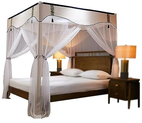 Eleganter Baldachin-Vorhang, Bettrahmen, gemütlicher Vorhang, Moskitonetz, Bettrahmen, Vorhang, Baldachin, Vier Eckpfosten, Bettnetz, Baldachin für Schlafzimmer-Dekoration, A Beige, Queen
