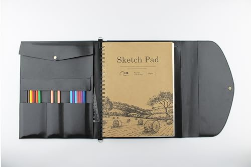 L Skizzenbuch-Einband mit Bleistiften und Leder-Kunstbucheinband, Künstlergeschenke