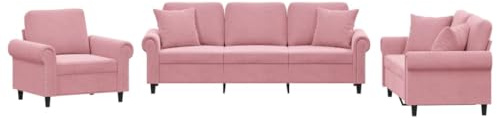 vidaXL Set di Divani 3 pz con Cuscini Rosa in Velluto, Divano, Seduta, Divano Rilassante, Poltrona, divanetto, Divano TV, Seduta da Soggiorno