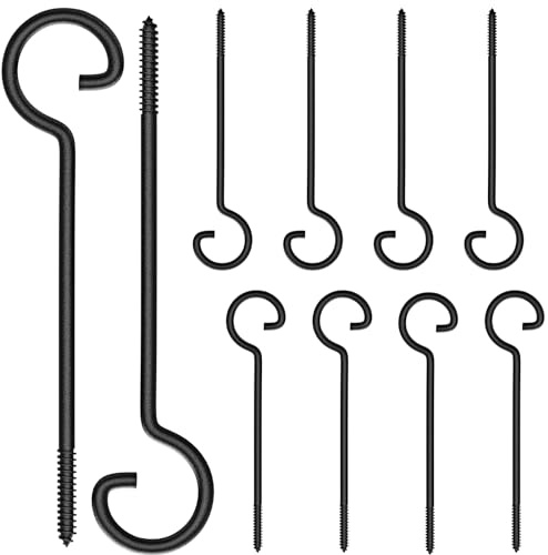ASZUNE Schraubhaken, 22,9 cm, 10 Stück, Deckenhaken, Vorhanghaken, Küchenhaken, Pflanzenaufhänger, Weihnachtsbeleuchtung, Innen- und Außenbereich, Schwarz