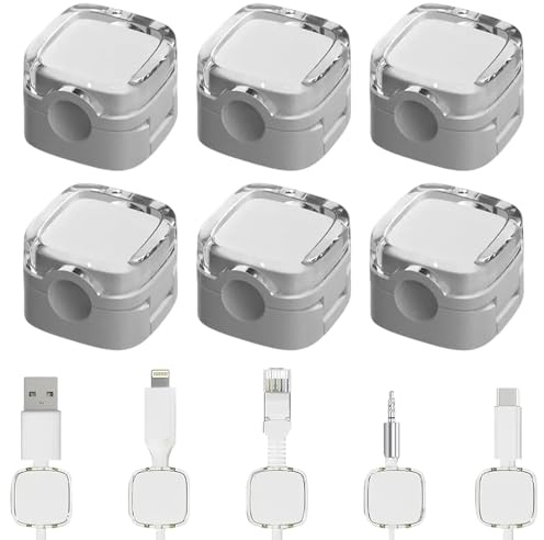 6 Stück Kabelhalter Kabelclips Kabel Management,Magnetische Schreibtisch Kabel Organizer, für Nachttisch,Küchengeräte,USB,Audiokabel (Weiß)