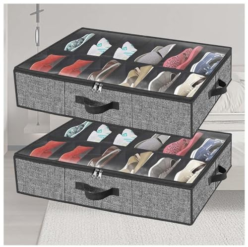 RYJYQYX Unterbett Aufbewahrung Foldable für Schuhe Aufbewahrung, Bettkasten Aufbewahrung mit transparenter Deckel, Unterbett Aufbewahrung für Schuhe,Kleidung,Stiefel,Spielzeug,Taschen,B-2Pcs