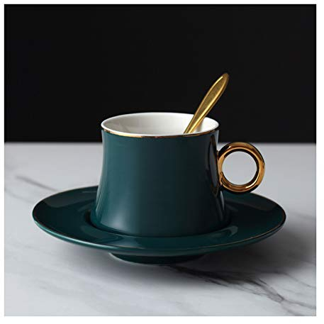 ABNNHK Tazza da caffè Eleganti Tazze da tè con piattini con Finiture Dorate e cucchiaino da caffè Tazzine da caffè Inglesi, Servizio da tè in Porcellana (Blu) (Bianco)