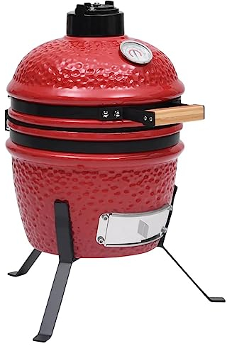 Kitchen & Dining Kamado Barbecue 2 en 1 Fumoir Céramique 56 cm Rouge Appareils de Cuisine