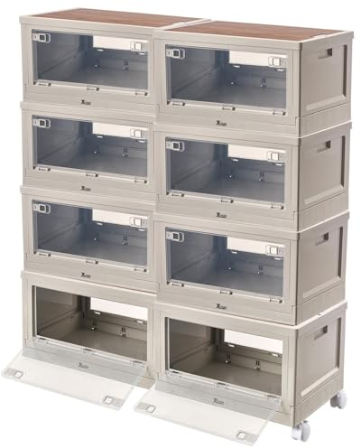Xcase Camping Box mit Klappe: 8er-Set Camping-Aufbewahrungsboxen mit 8 Rollen, falt-/stapelbar, 55 l (Boxen mit Sichtfenster, Aufbewahrungskisten)