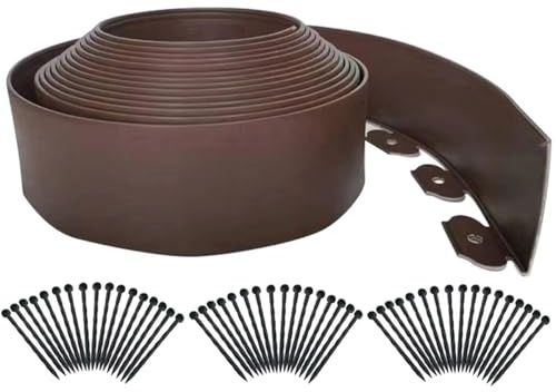 Parure de Paysage 10m, Bordure de Garniture de Jardin [Haut 10cm] kit de Garniture de pelouse Flexible sans tranchée avec 50 Clous, lit de Jardin en Gazon clôture en Plastique Robuste-Brun