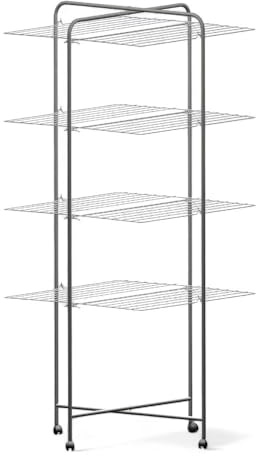 Briconess.com Étendoir à linge à tour en acier antirouille, 4 étages, pliable, avec roulettes pour extérieur et douche, 40 mètres,