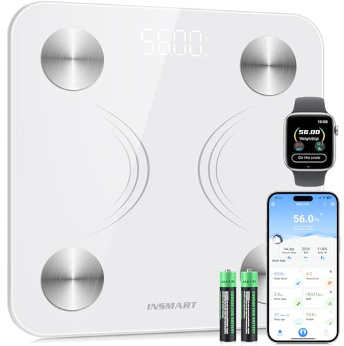 INSMART Bathroom Weighing Scales For Body Weight, Smart Digital Bluetooth Body Fat Scale Machine for Body Composition Analyzer with APP for Fitness Accurate Bmi Health Electronic (ST:LB/LB/KG)