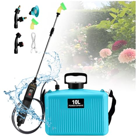 Pulverizador de jardín alimentado por batería, pulverizador eléctrico de malezas de 10 L con 4 boquillas de niebla, equipo de riego de agua de jardín, recargable por USB, varita retráctil y correa de
